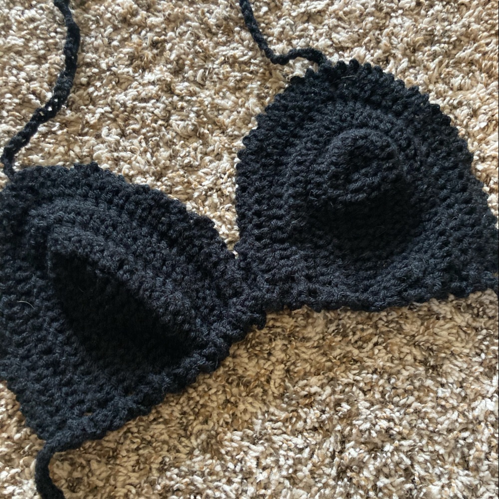 Handmade crocheted/ knit black festival bralette